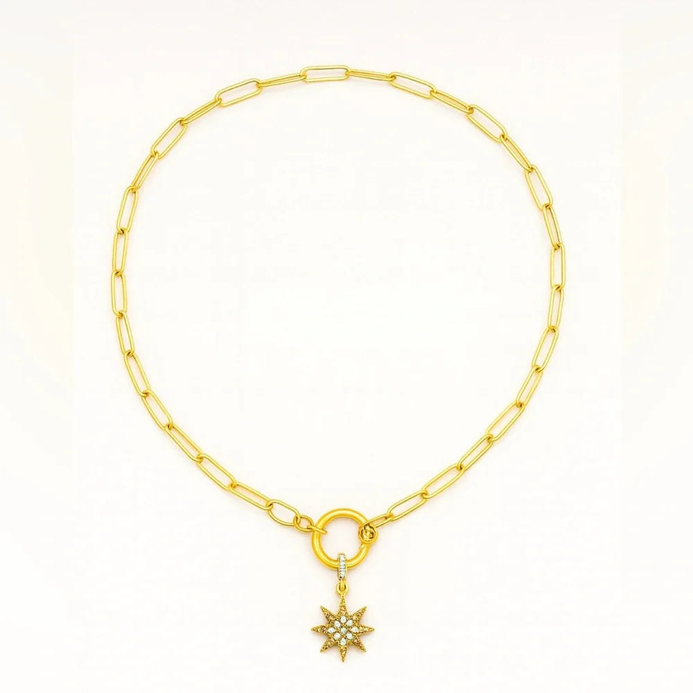 NEW 18K GOLD PLATED STARBURST LINK NECKLACE